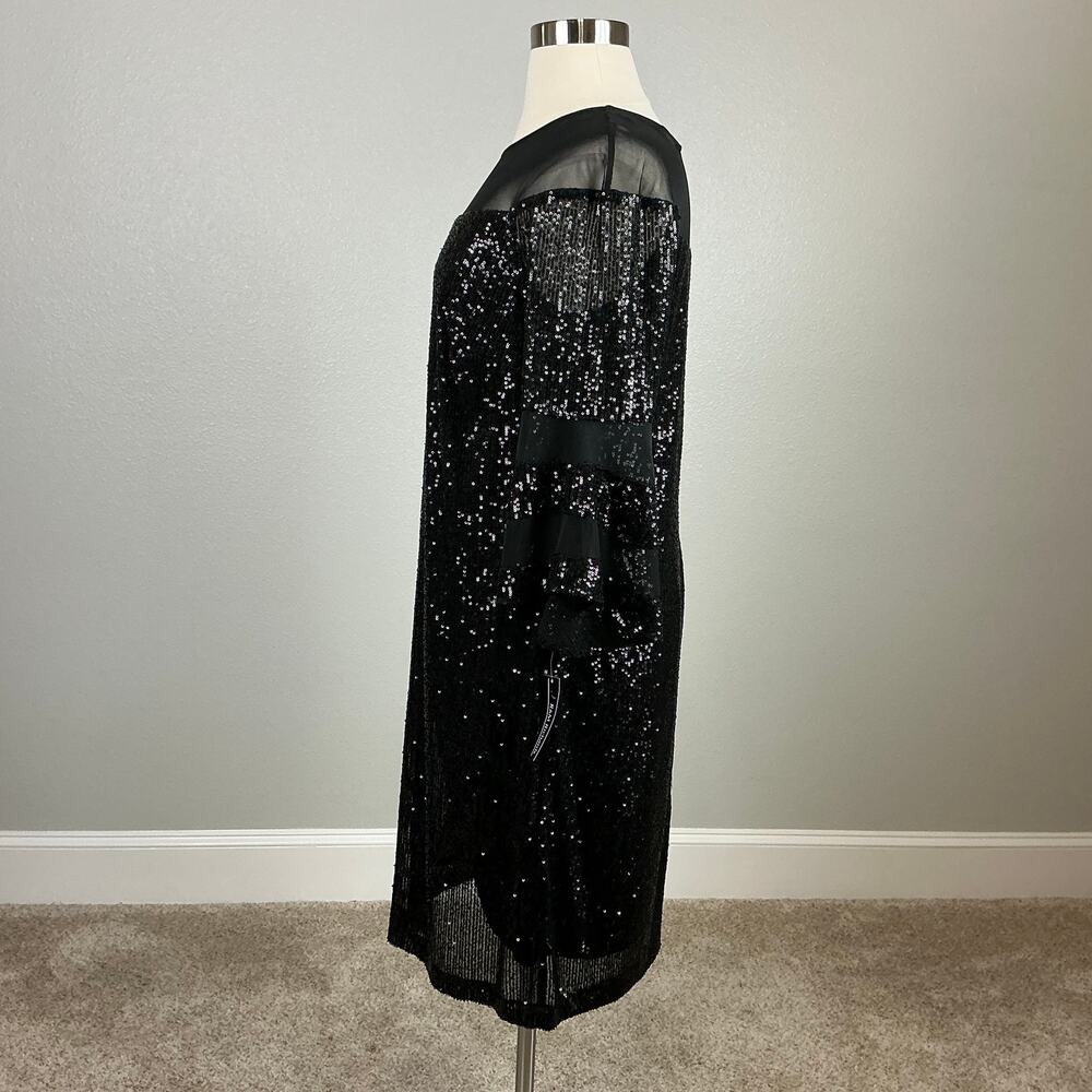 R&M Richards Black Cocktail Dress Sequined Long Sleeve Midi Shift Size 16W - Picture 6 of 13